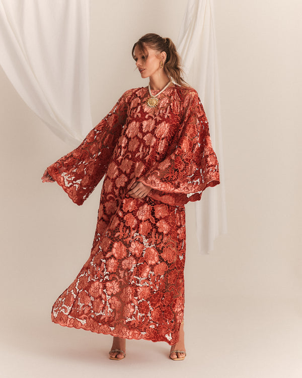 Vestido Longo Guipure Veludo
