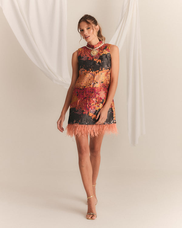 Vestido Mini Jacquard plumas