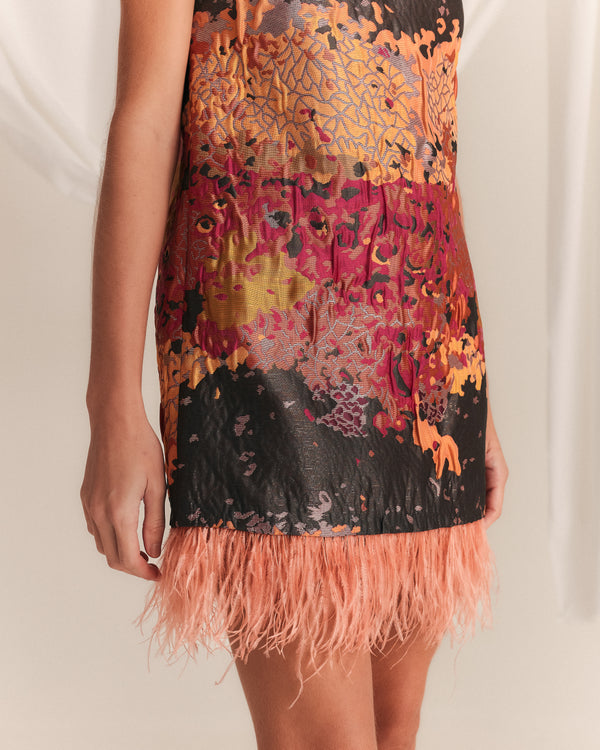 Vestido Mini Jacquard plumas
