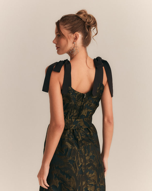 Vestido longo jacquard