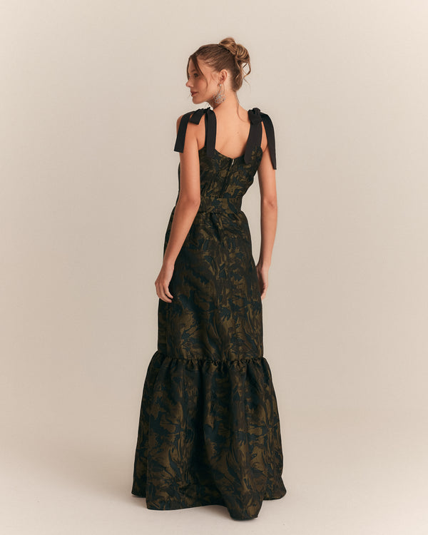 Vestido longo jacquard